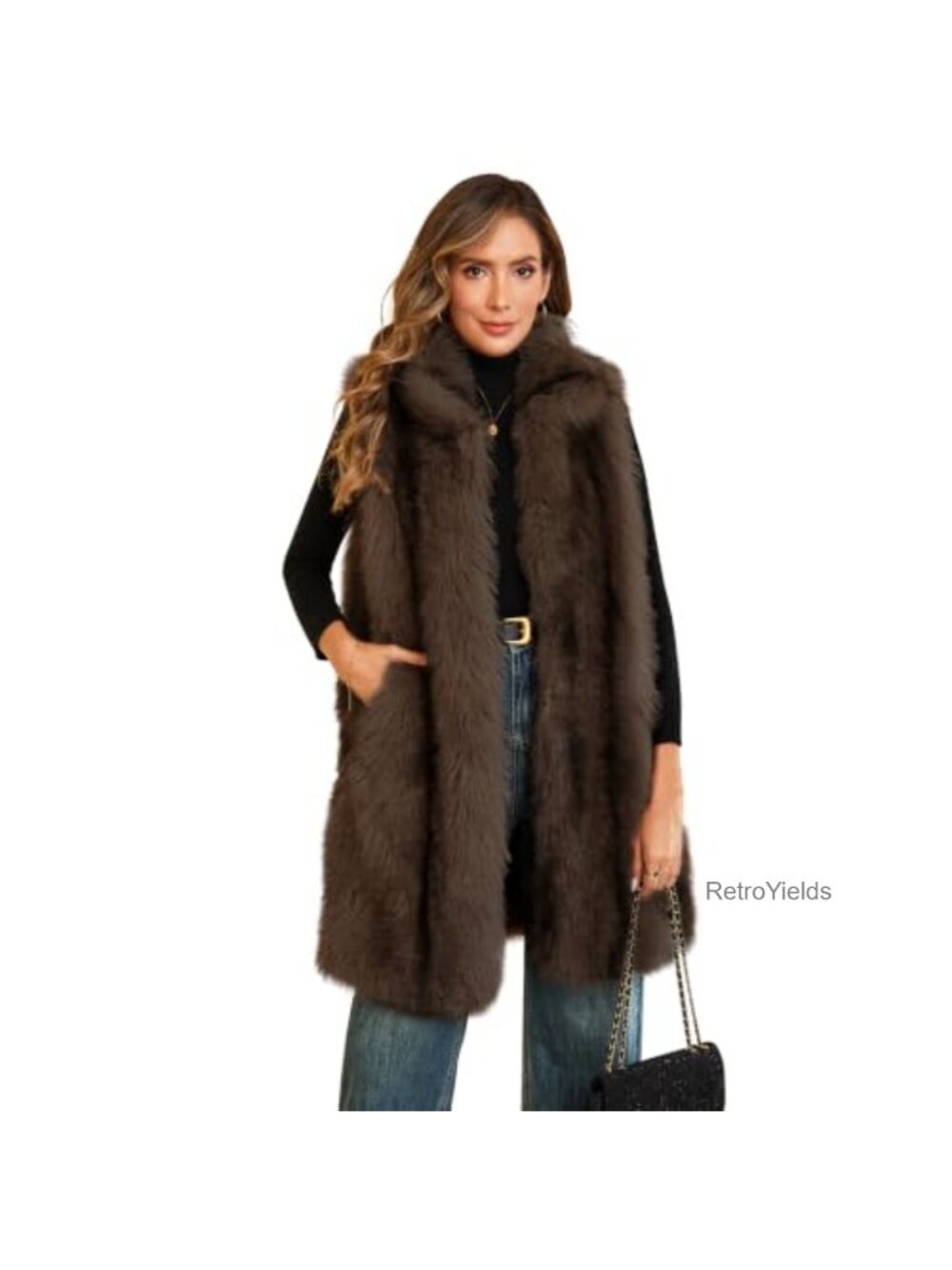 Women's Faux Fur Vest Stand Collar Sleeveless Open Front Cardigan Top